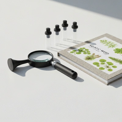 Aquatic weed identification kit with magnifying glass and sample containers