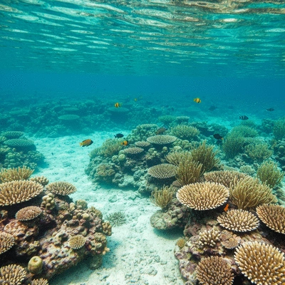 Clean, thriving aquatic ecosystem with clear water and diverse plant life