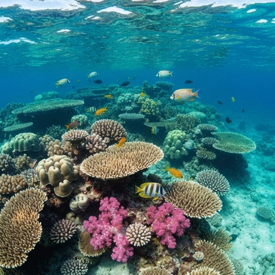 Healthy aquatic environment with lush ecosystem, clear water, and diverse flora and fauna, illustrating sustainable management