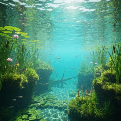 Diverse aquatic plants in a healthy ecosystem